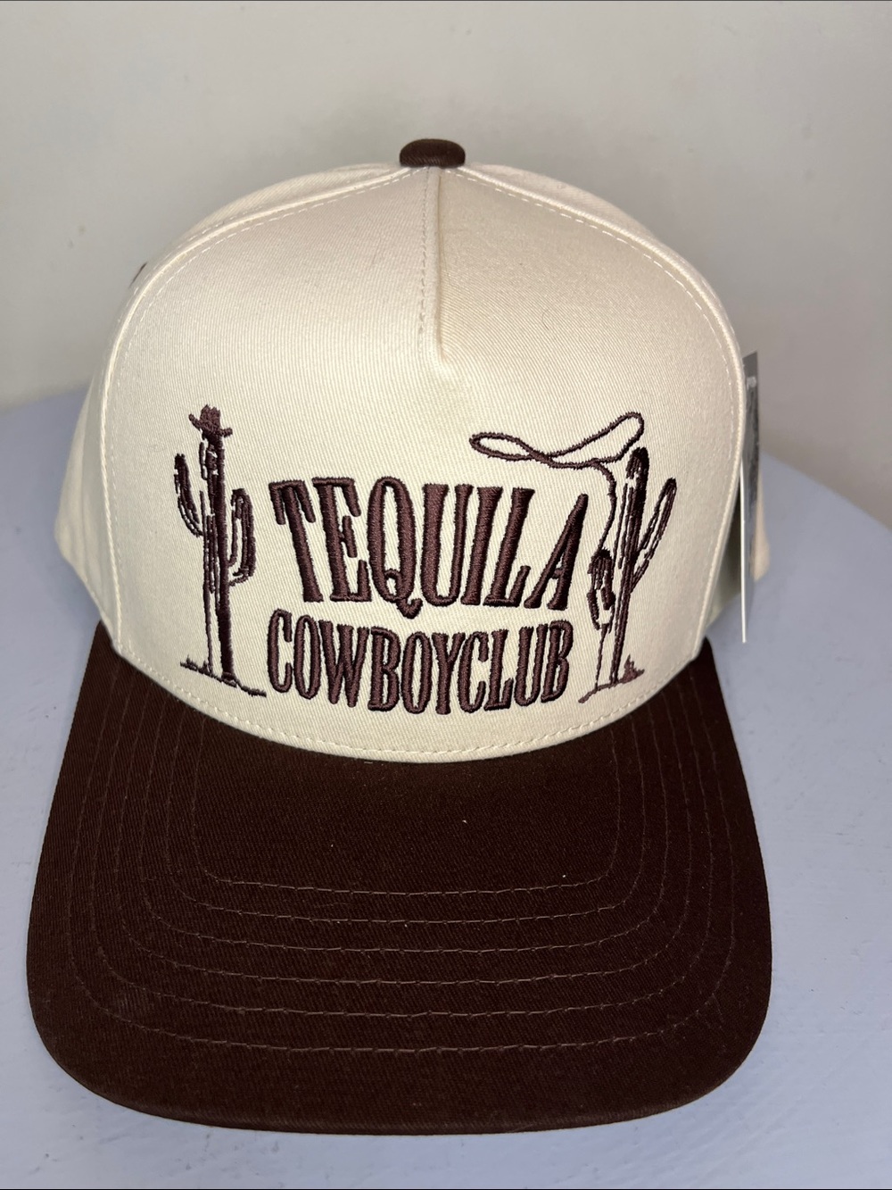 C.C Tequila Cowboy Club Two-Tone Trucker Hat - Cream & Brown NEW